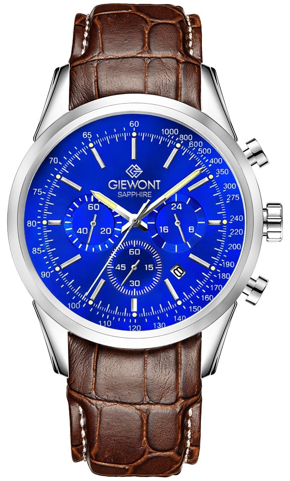 Zegarek Męski Giewont Chronograph Sapphire Srebrno Niebieski GW7650-A5