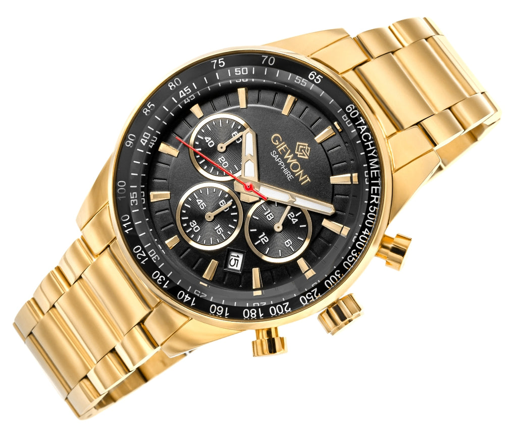 Zegarek Męski Giewont Chronograph Sapphire Złoto Czarny GW9140-B4