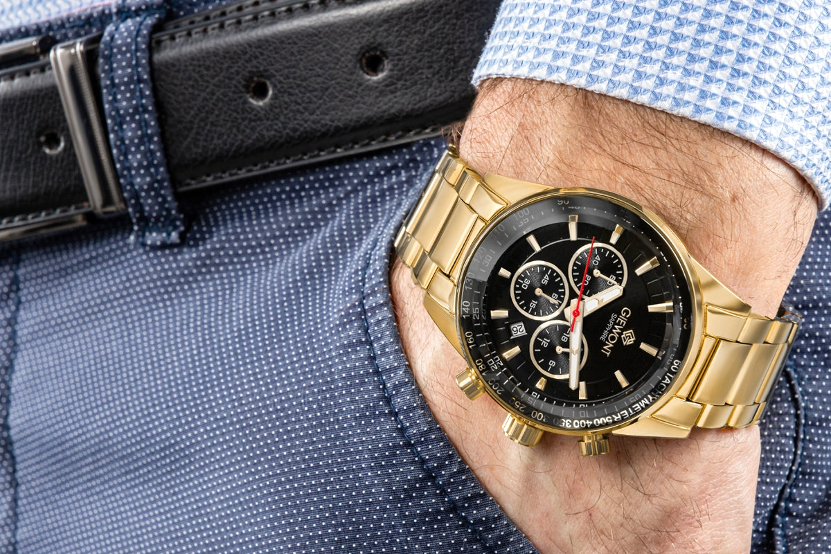 Zegarek Męski Giewont Chronograph Sapphire Złoto Czarny GW9140-B4