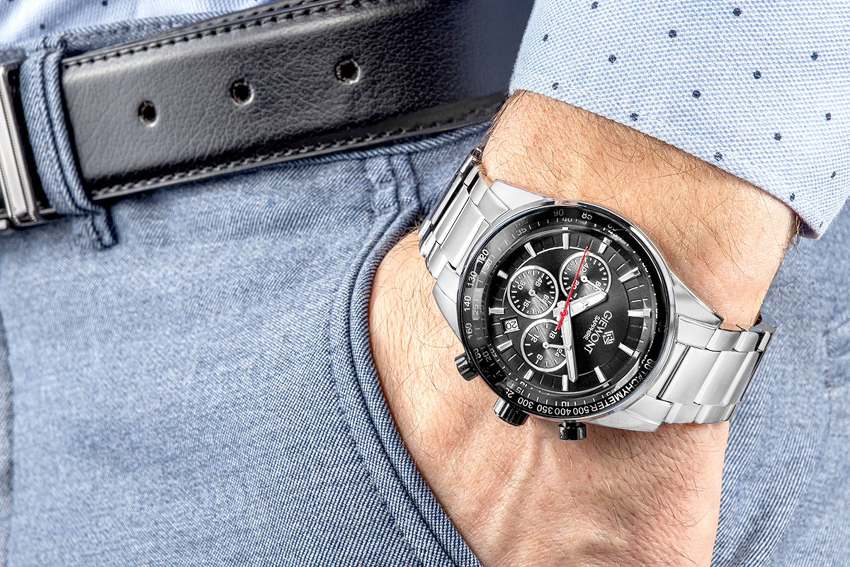 Zegarek Męski Giewont Chronograph Sapphire Srebrno Czarny GW9140-B1