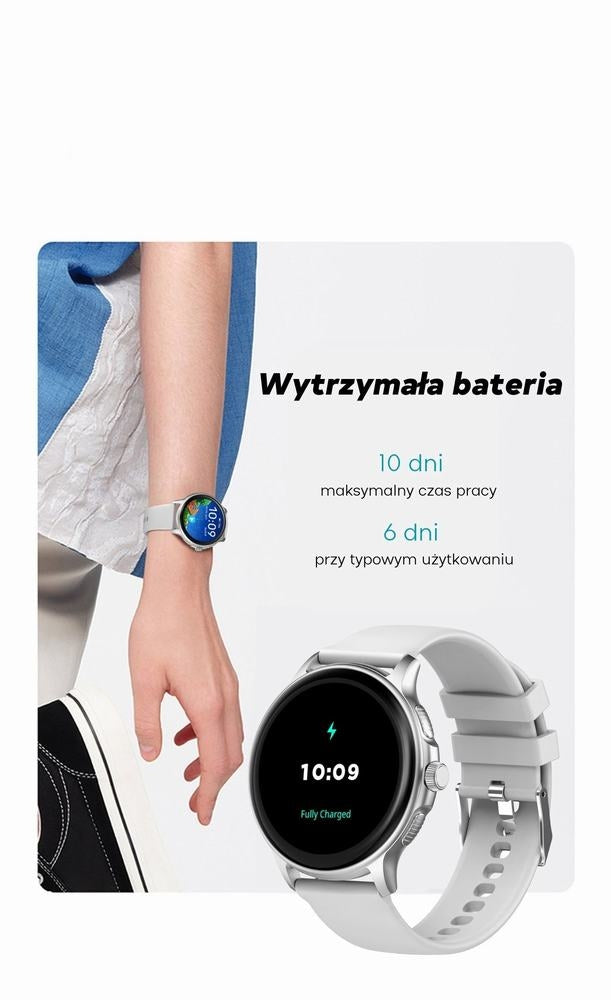 Smartwatch Damski GRAVITY GT12-7 Czarny Pasek Silikonowy + Srebrna Bransoleta