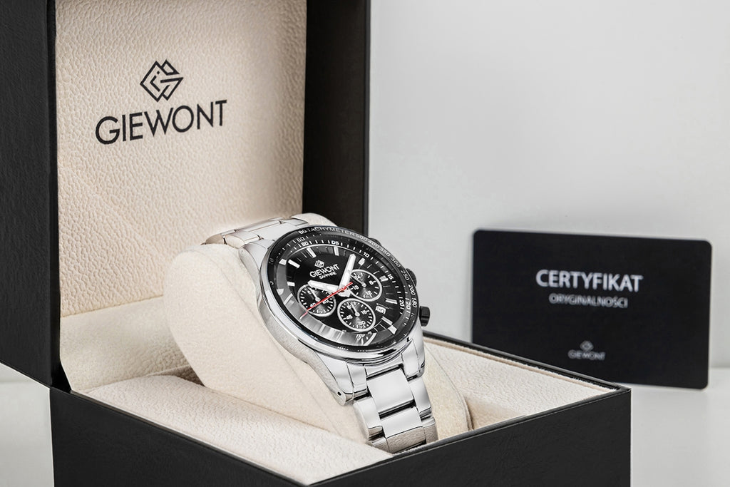 Zegarek Męski Giewont Chronograph Sapphire Srebrno Czarny GW9140-B1