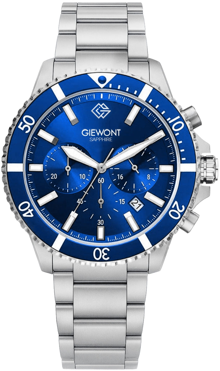 Zegarek Męski Giewont Chronograph Sapphire Srebrno Niebieski GW3970-B3