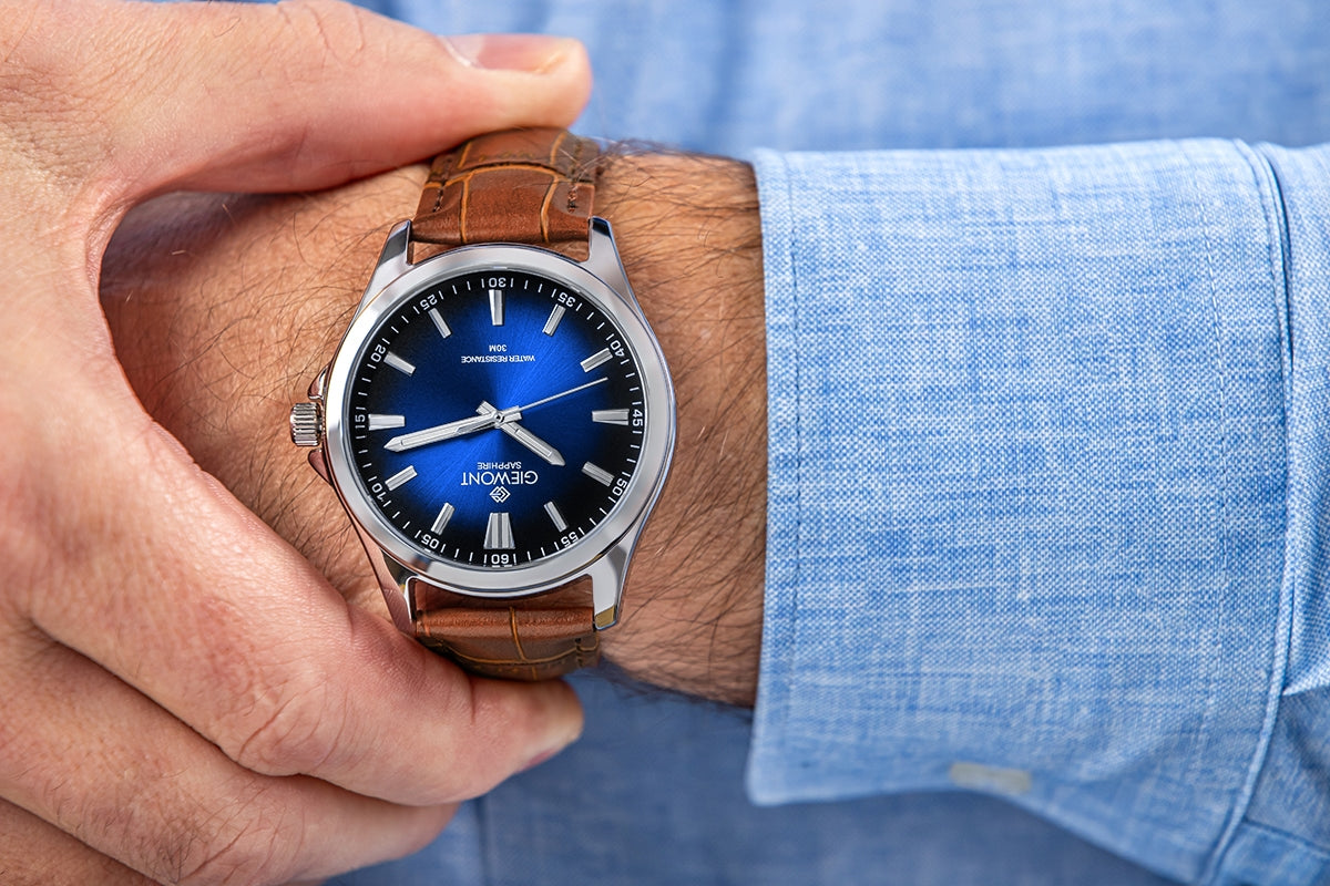 Zegarek Męski Giewont Elegance Sapphire Brązowo Niebieski GW5160-A7