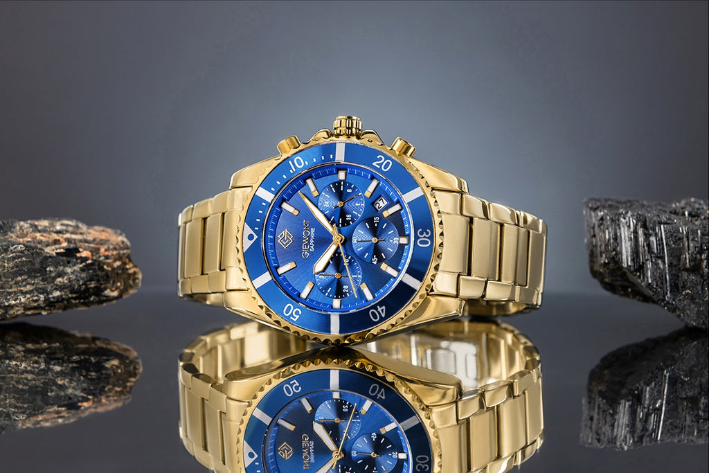 Zegarek Męski Giewont Chronograph Sapphire Złoto Niebieski GW3970-B6