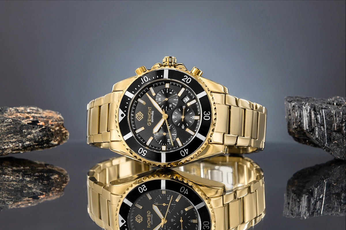 Zegarek Męski Giewont Chronograph Sapphire Złoto Czarny GW3970-B7
