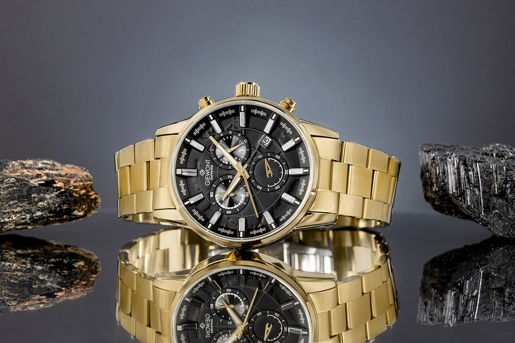 Zegarek Męski Giewont Chronograph Sapphire Złoto Czarny GW4580-B4