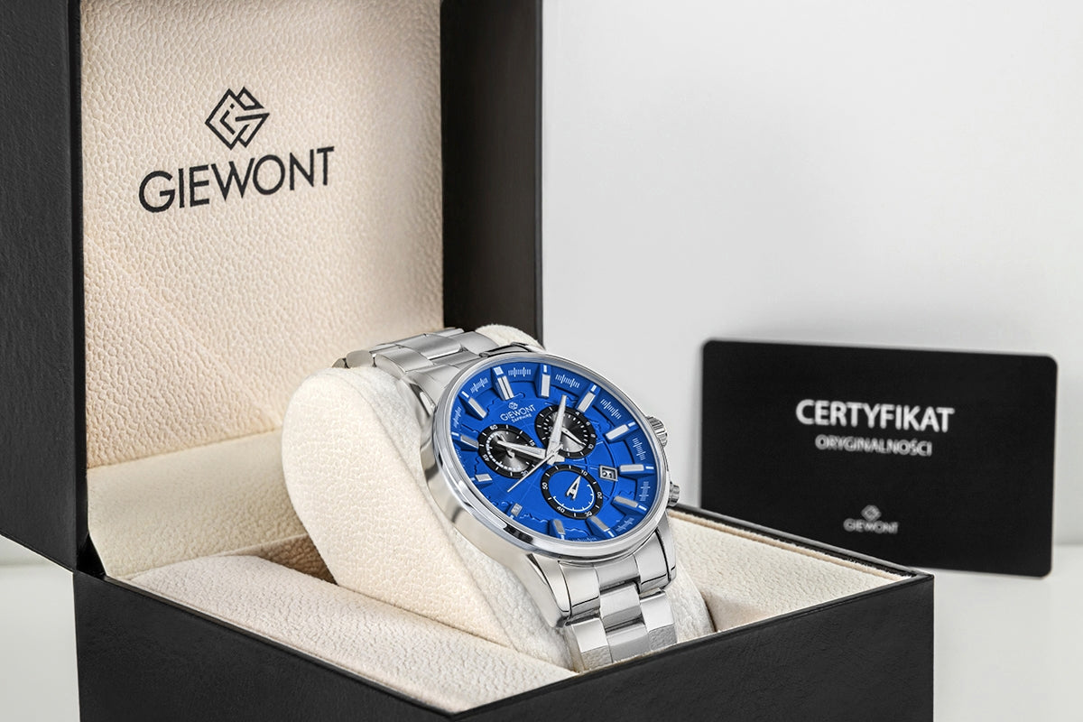 Zegarek Męski Giewont Chronograph Sapphire Srebrno Niebieski GW4580-B3