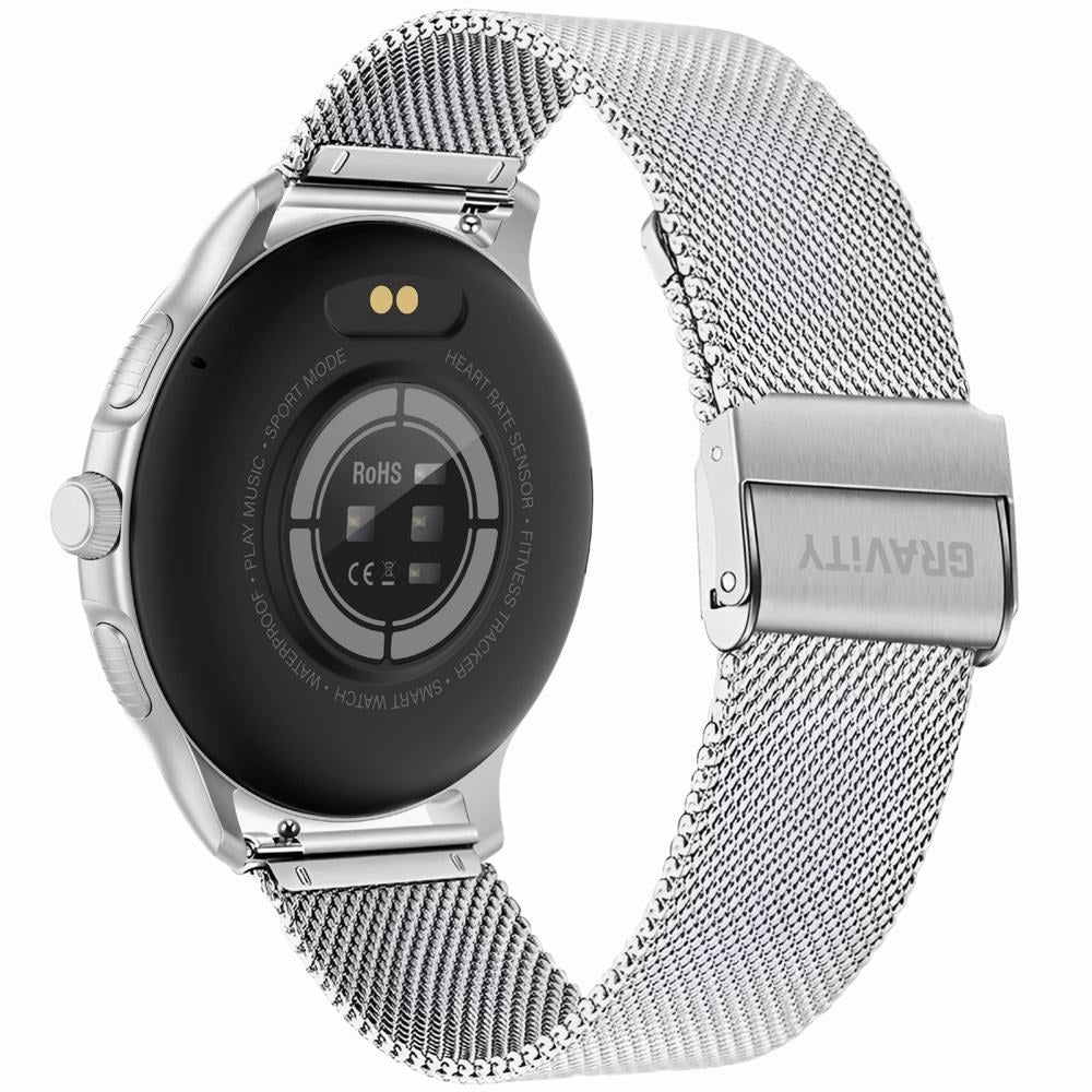 Smartwatch Damski GRAVITY GT12-7 Czarny Pasek Silikonowy + Srebrna Bransoleta