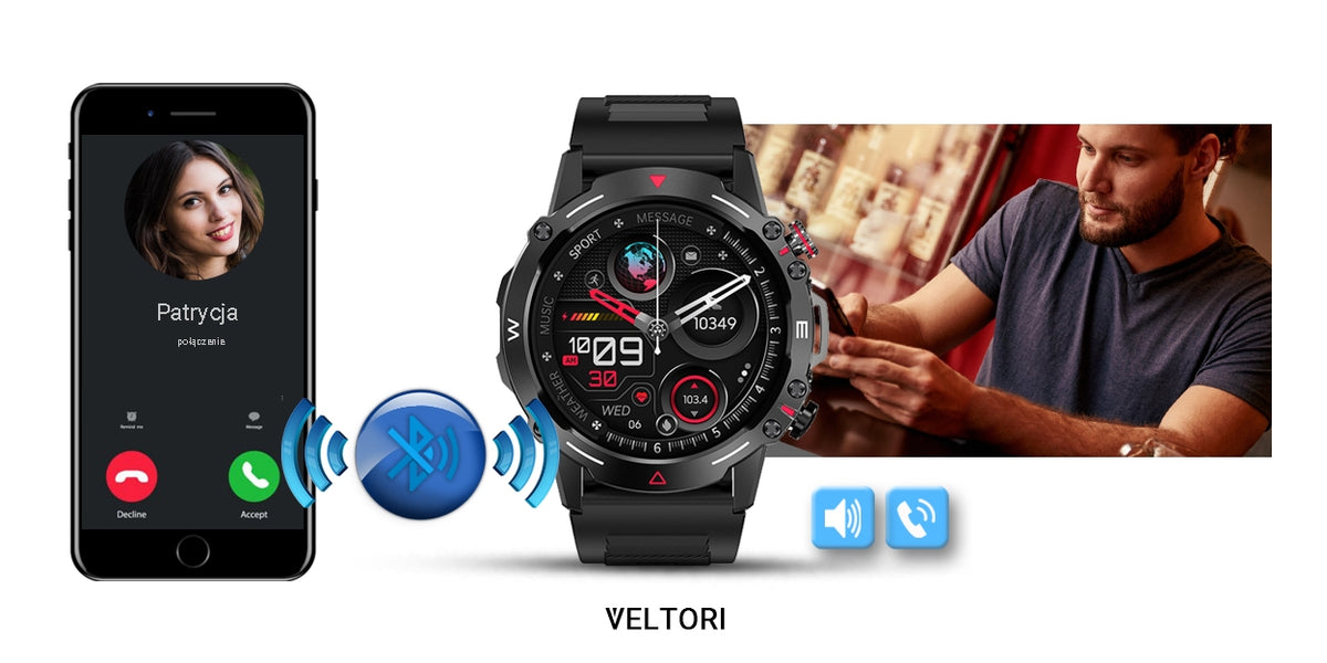 Smartwatch VELTORI VT110-1 Czarny Pasek Silikonowy