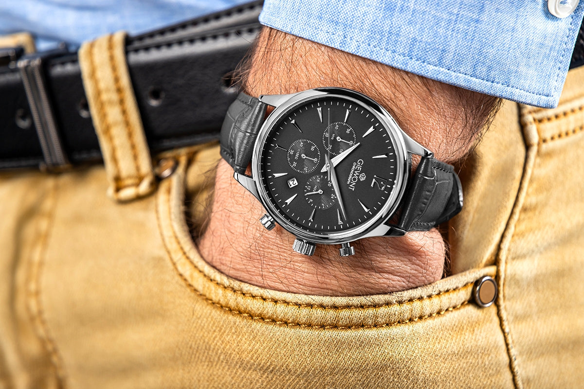 Zegarek Męski Giewont Chronograph Sapphire Czarno Srebrny GW6310-A2