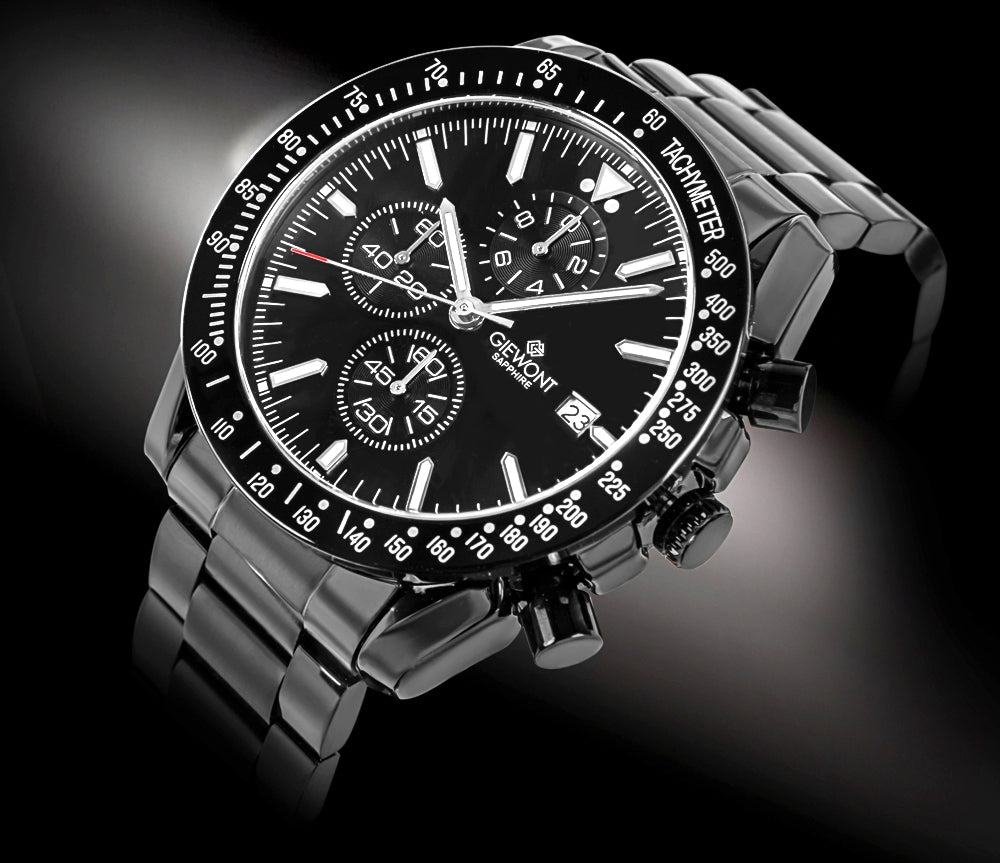 Zegarek Męski Giewont Chronograph Sapphire Czarny GW8720-B1