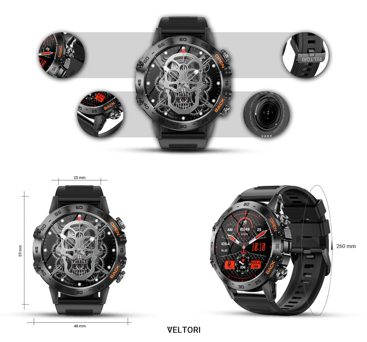 Smartwatch VELTORI VT120-1 Czarny Pasek Silikonowy