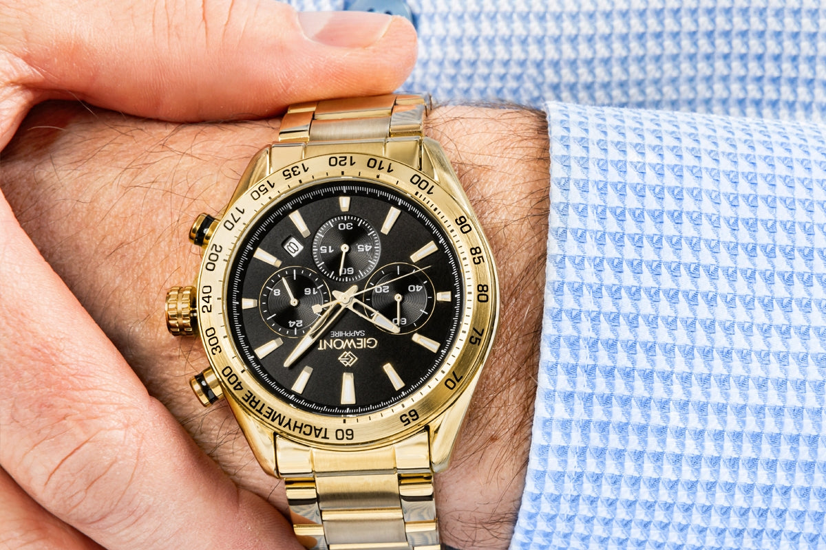 Zegarek Męski Giewont Chronograph Sapphire Złoto Czarny GW9580-B4