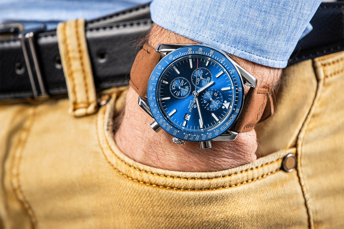 Zegarek Męski Giewont Chronograph Sapphire Brązowo Niebieski GW8720-A2