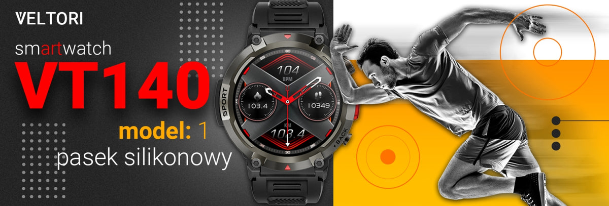 Smartwatch VELTORI VT140-1 Czarny Pasek Silikonowy