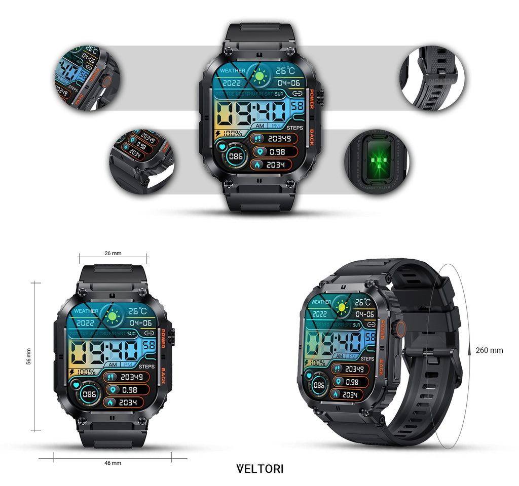 Smartwatch VELTORI VT200-1 Czarny Pasek Silikonowy
