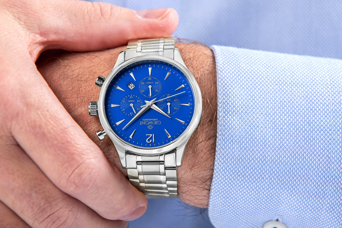 Zegarek Męski Giewont Chronograph Sapphire Srebrno Niebieski GW6310-B3