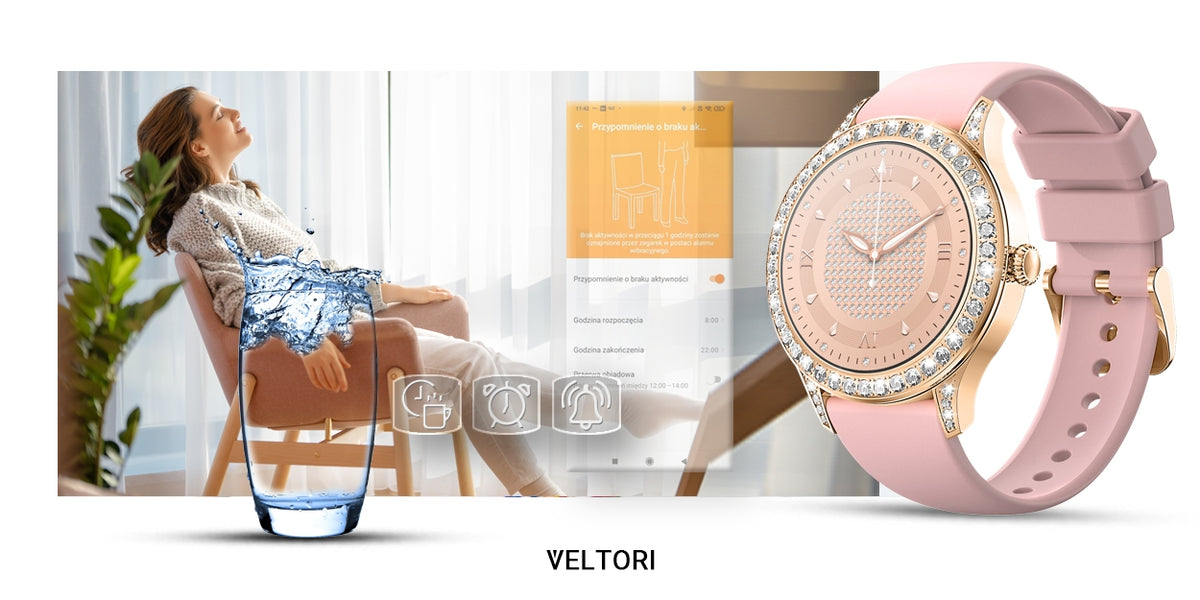 Smartwatch Damski VELTORI VT360-1 Różowy Pasek Silikonowy
