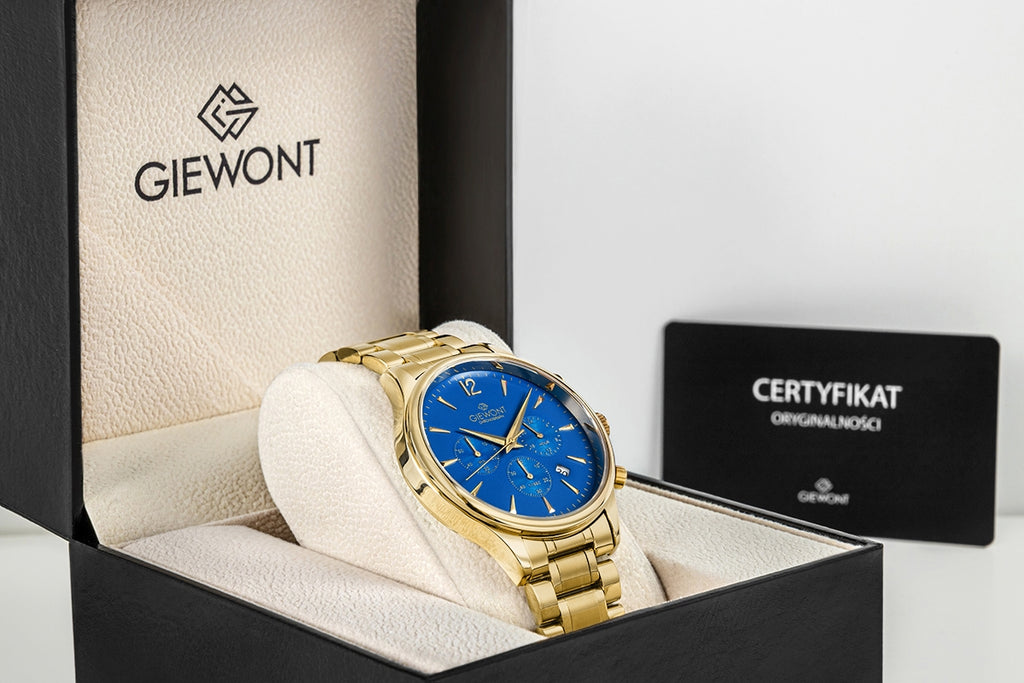 Zegarek Męski Giewont Chronograph Sapphire Złoto Niebieski GW6310-B5
