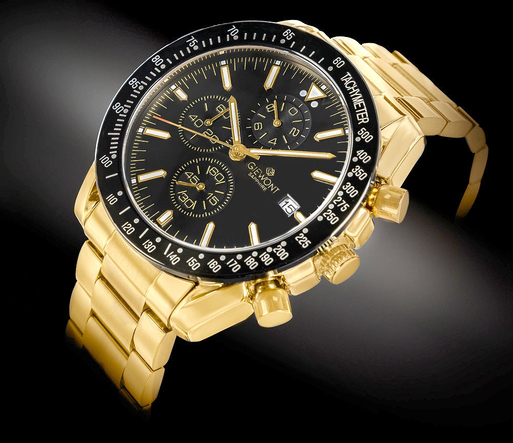Zegarek Męski Giewont Chronograph Sapphire Złoto Czarny GW8720-B4